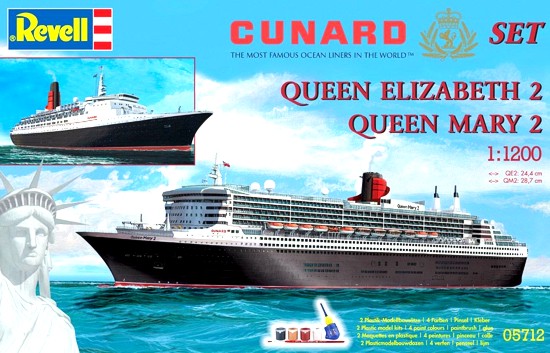 Slepovací model Revell 1:1200 GS Cunard Line set - modely Qeen Mary 2 a Queen Elisabeth II s doplňky *