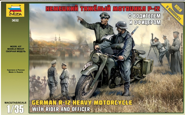 Slepovací figurky Zvezda 1:35 German R-12 Heavy Motorcycle with Rider *