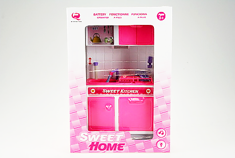 Moderní růžová kuchyně pro panenky  se dřezem