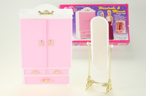 Nábytek Glorie pro panenky Barbie - Šatní skříň a zrcadlo *